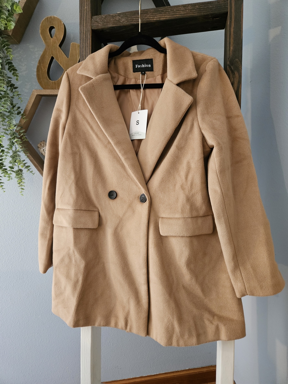 NWT Women's Camel Pea Coat - Double-Breasted Wool Blend-Small